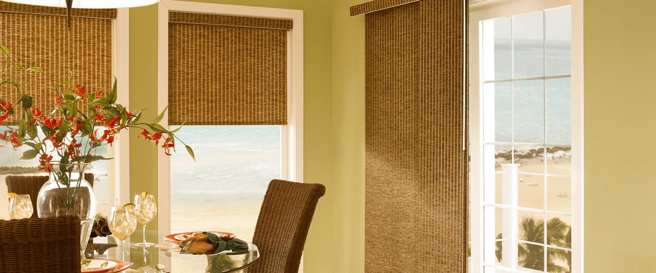 Elite Panel Track Shades supplier example. Panel count, fabric and stack configuration are selected separately.