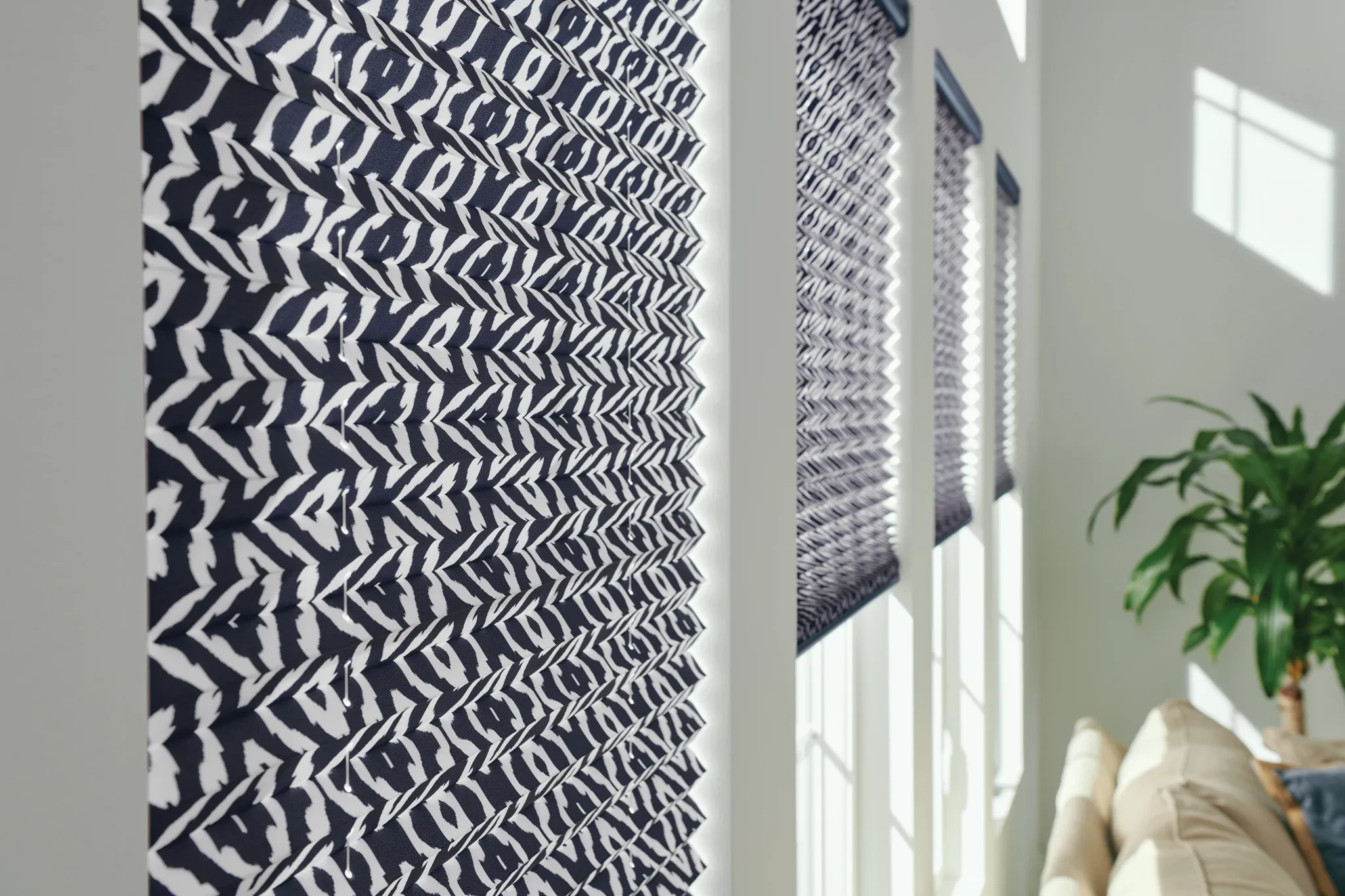 Closer view of Graber pleated fabric at a window