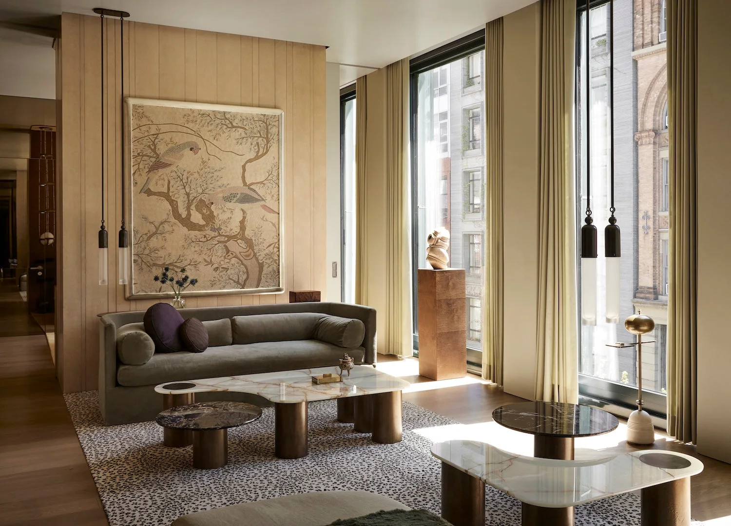 Floor-to-ceiling drapery in a warmly lit living room, from the original Morningside website.