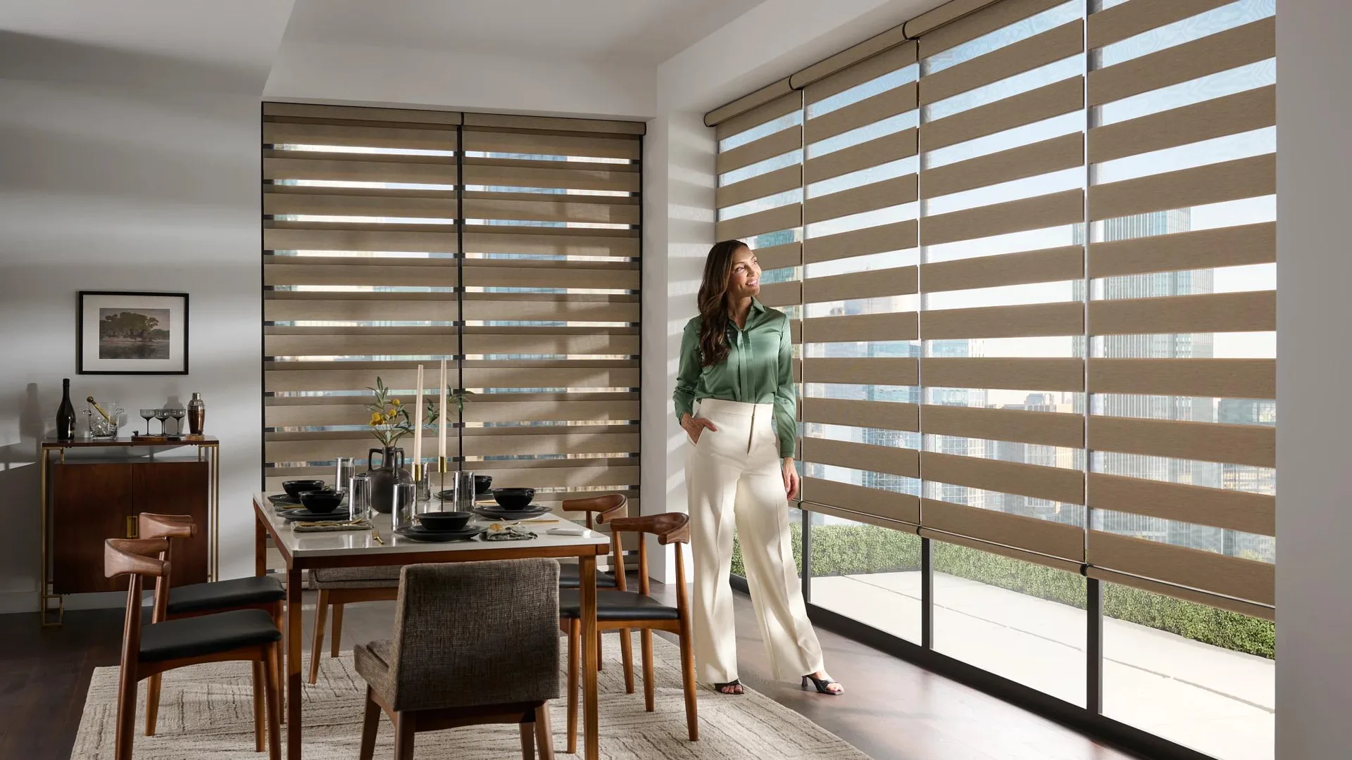 Alta banded shades with alternating sheer and solid fabric bands.