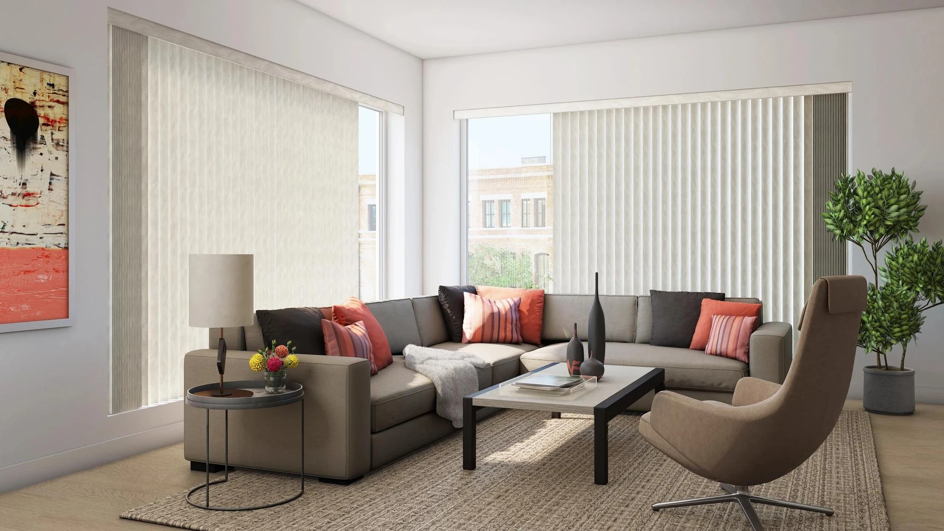 Alta Vertical Blinds beside a door opening.