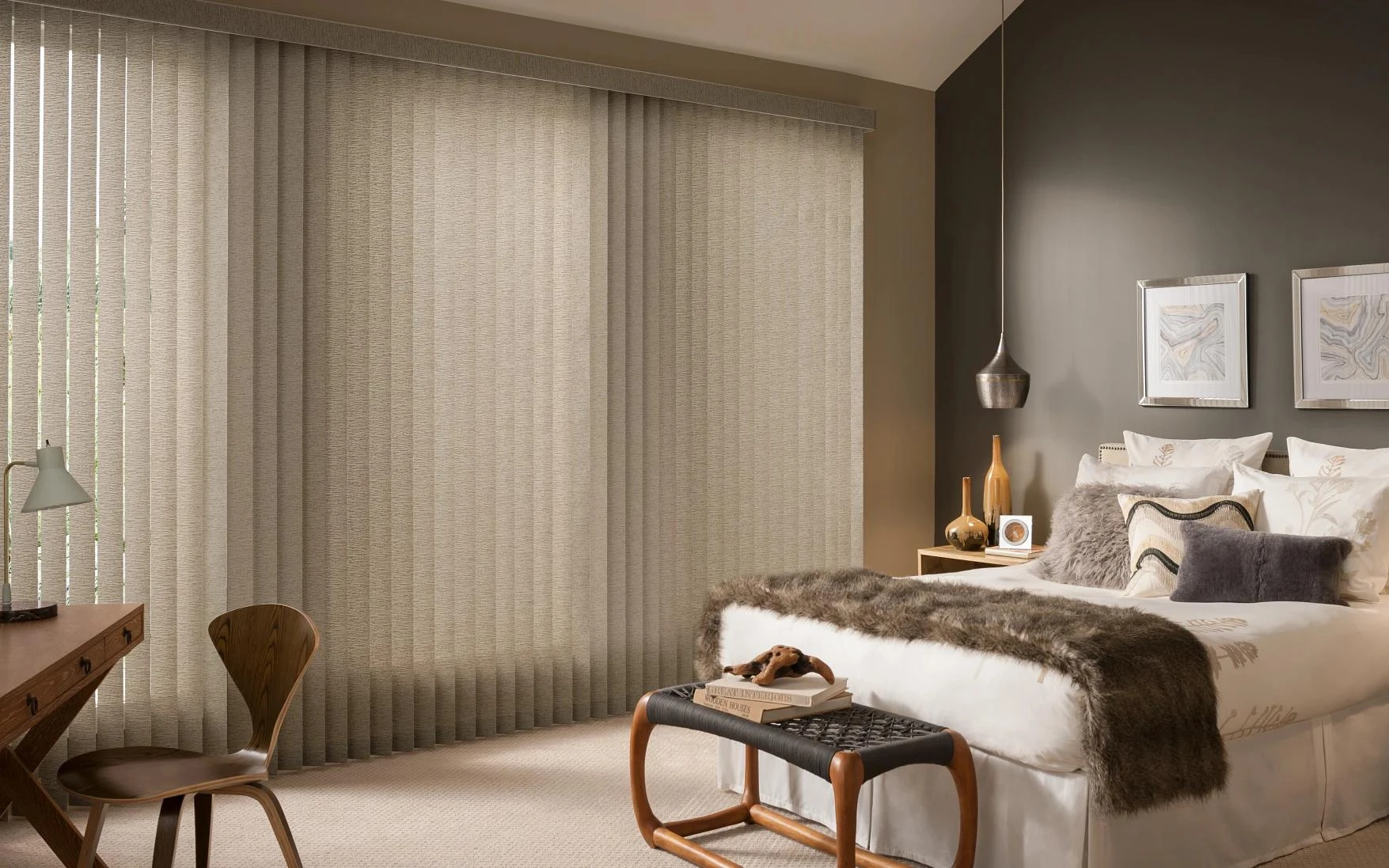 Alta Vertical Blind materials and window treatment example.