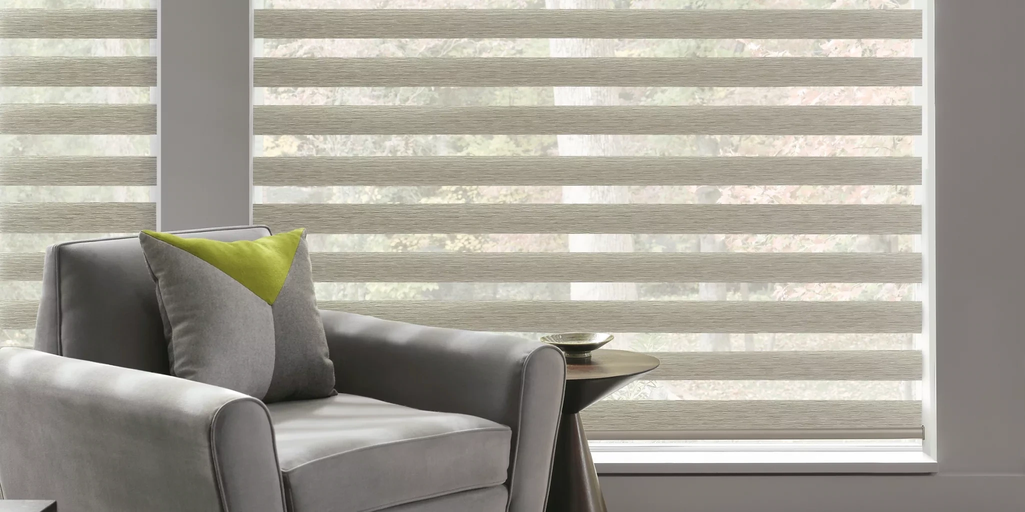 Designer Banded Shades in Buckingham steel Wood