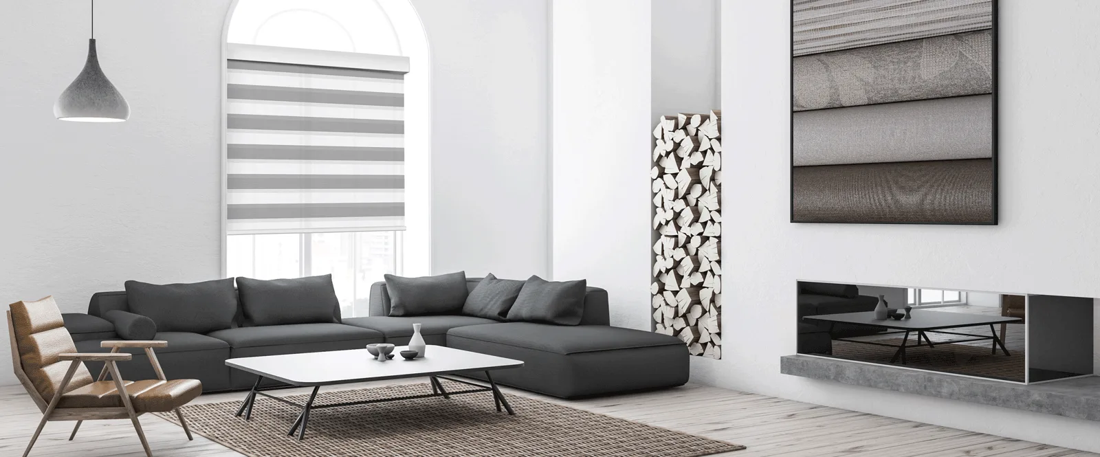 Elite High-Lite banded shades shown at windows.