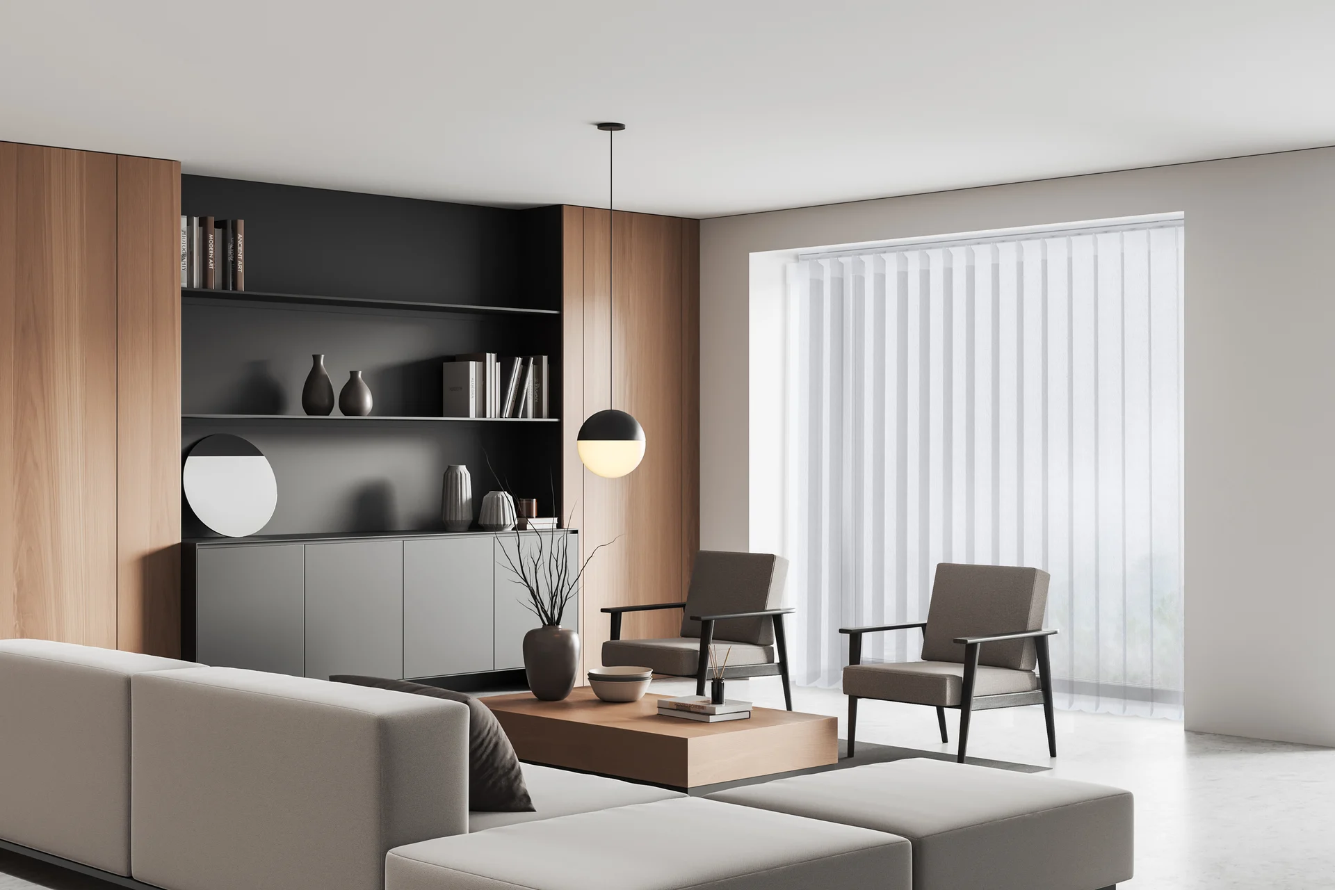 Sheer Elite vertical fabric panels in an open setting.