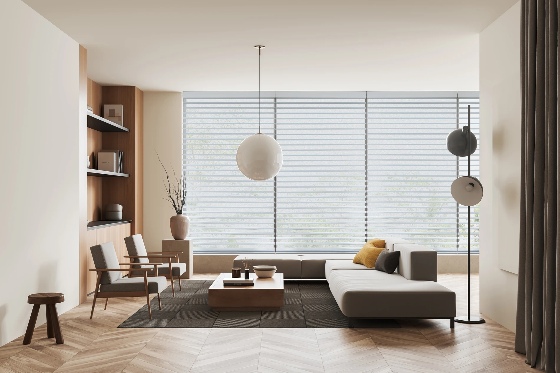 Elite Sheer Horizontal shades filtering daylight at a window.