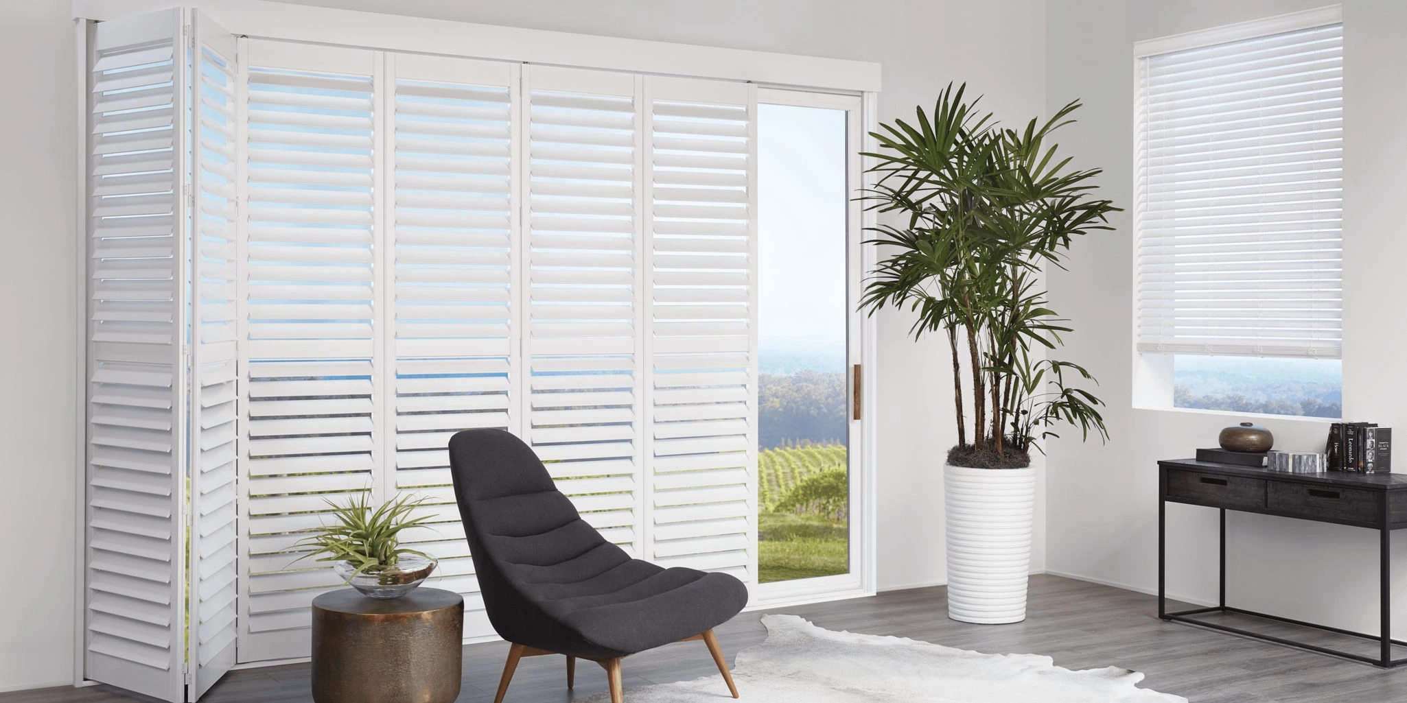 Hunter Douglas EverWood® Alternative Wood Blinds at the window.