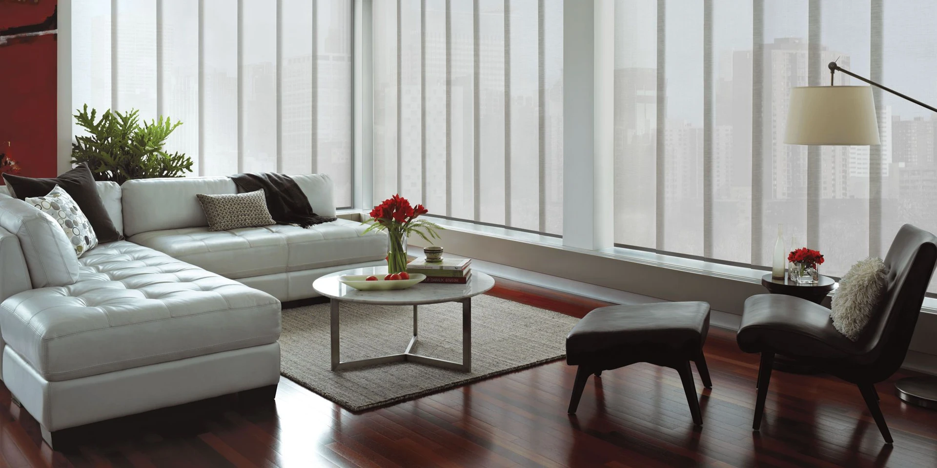 Skyline panel-track alternative to rotating vertical louvres