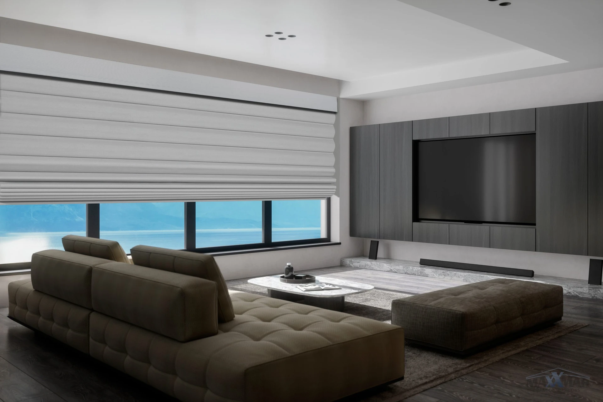 Maxxmar Roman Shades: window-covering example.