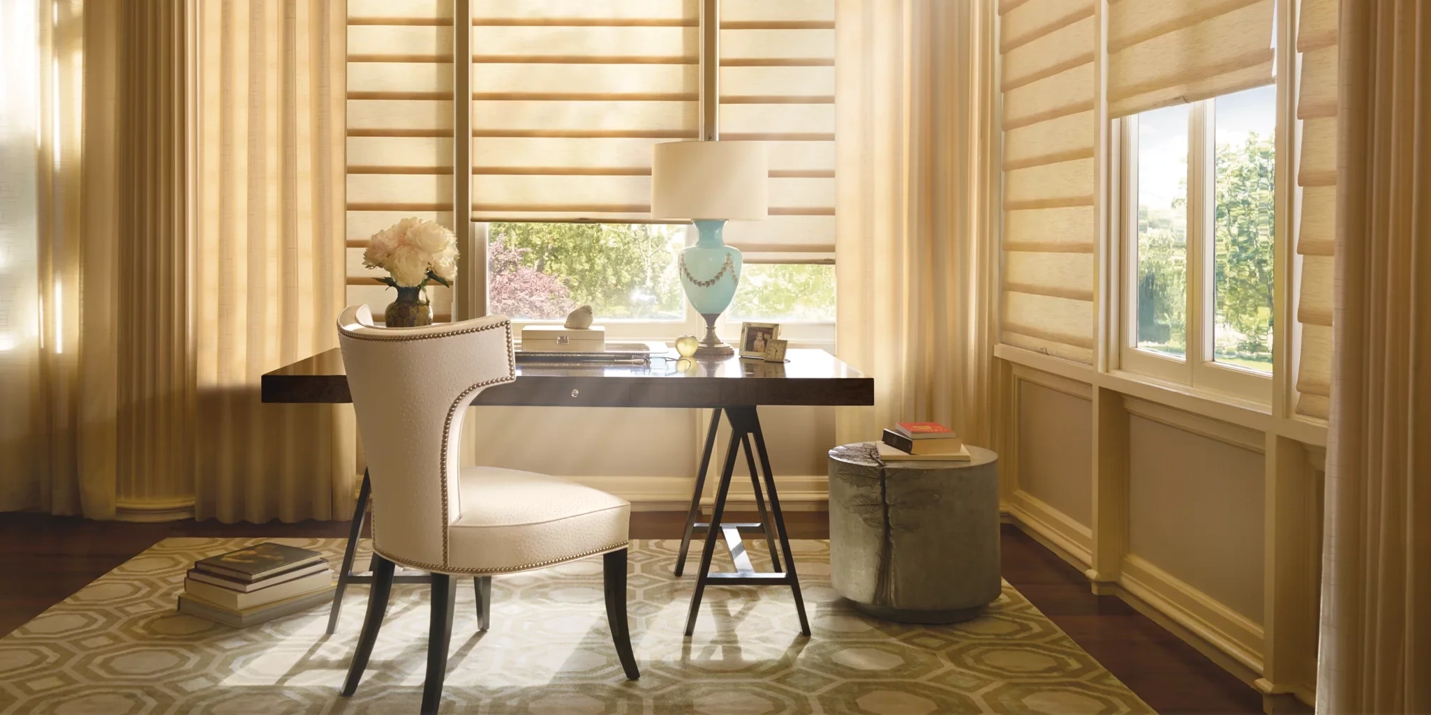 Hunter Douglas Vignette® Modern Roman Shades at the window.