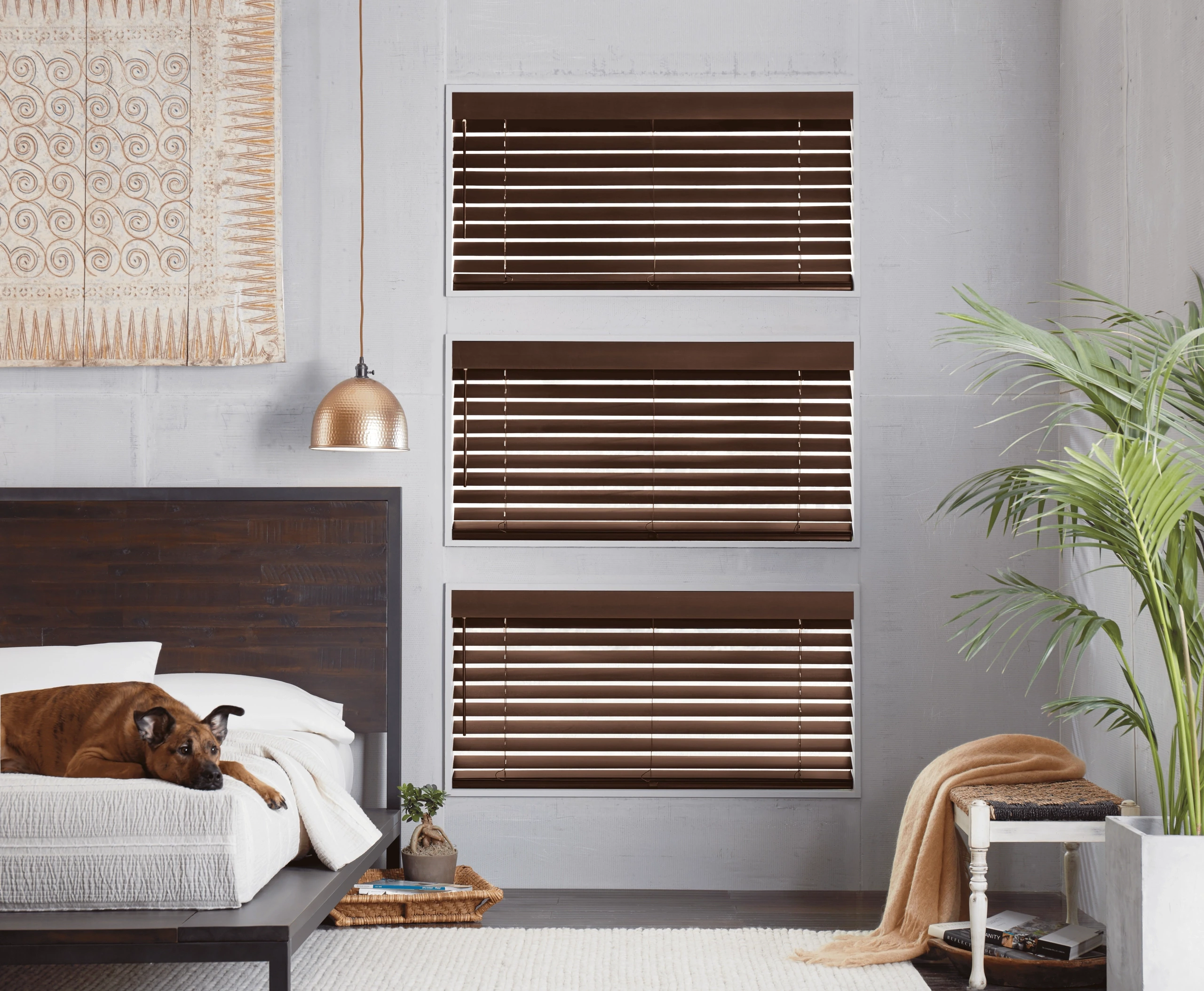 Hunter Douglas Parkland® Wood Blinds at the window.